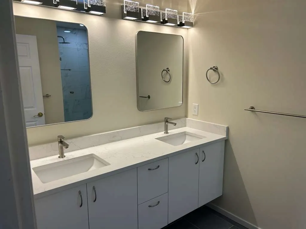 Bathroom remodel with double vanity in Pierce County Washington
