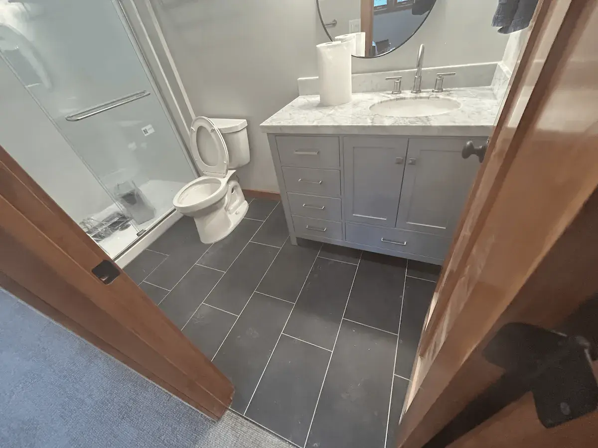 Full bathroom remodel with walk-in bathroom layout in Pierce County Washington