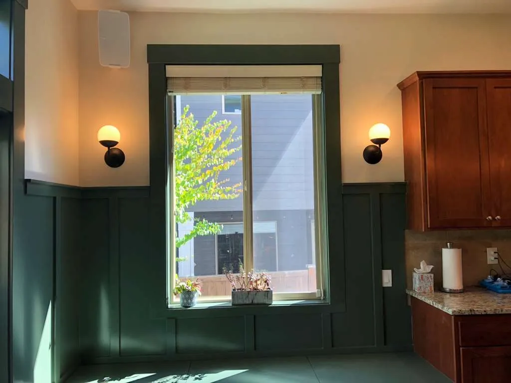 Green wainscot wall and window trim project in Pierce County Washington